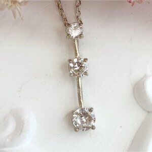 Tiered Round Cut Triple CZ Sterling Silver 925 Vintage Pendant Necklace - 18"